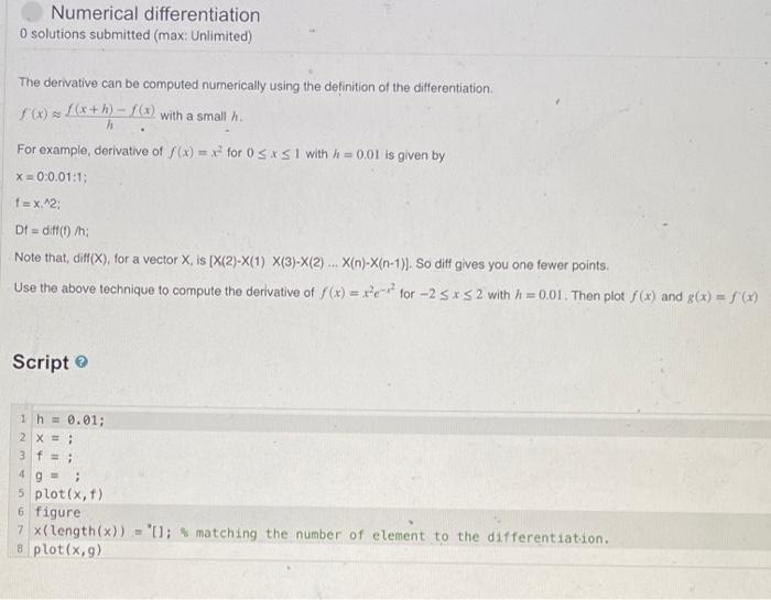 Solved Numerical differentiation 0 solutions submitted (max: | Chegg.com
