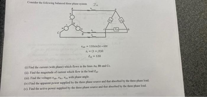 Solved Consider the following balanced three phase system b | Chegg.com