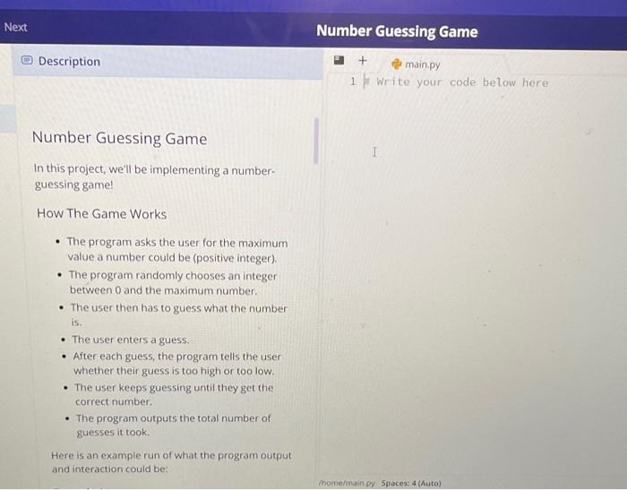 Solved Number Guessing Game In this project, we'll be | Chegg.com