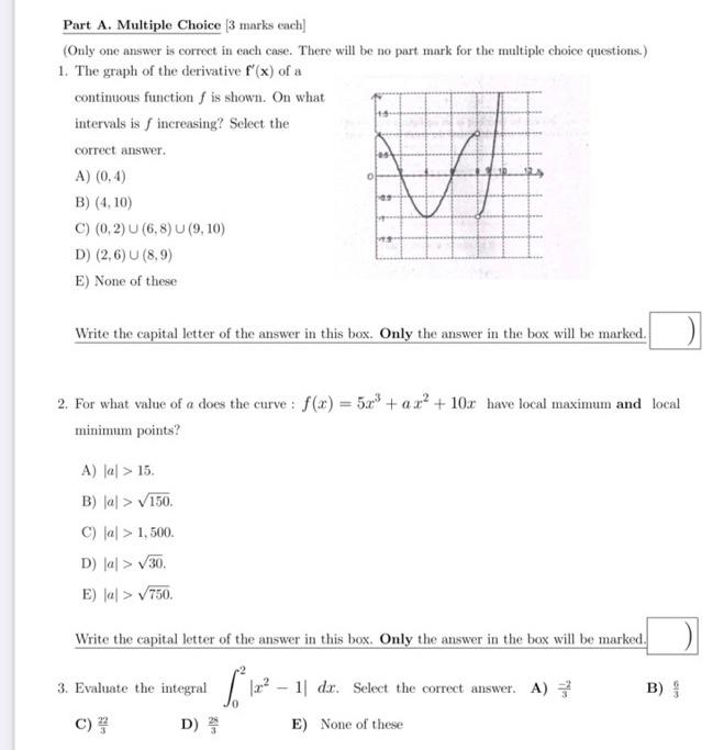 Solved Part A. Multiple Choice 3 marks each] (Only one | Chegg.com