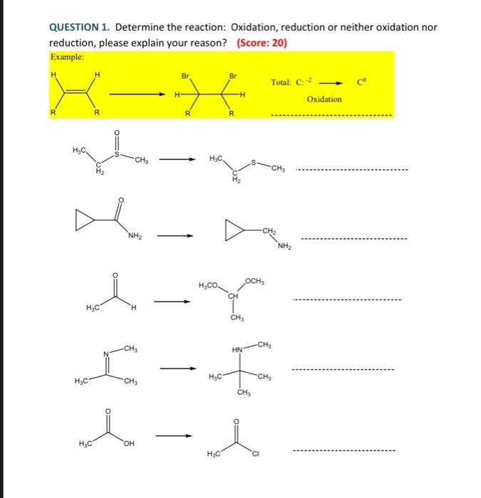Solved QUESTION 1. Determine the reaction: Oxidation, | Chegg.com