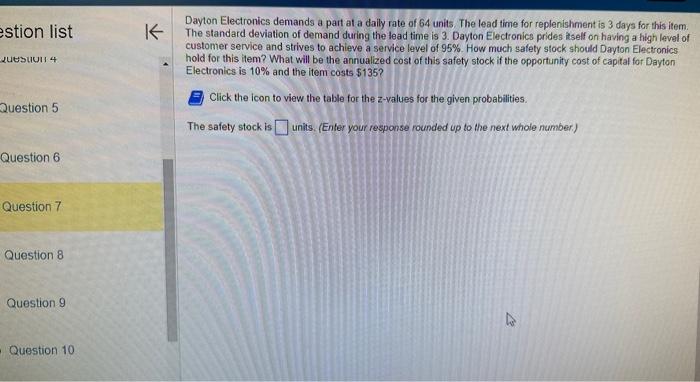 Solved The standard deviation of demand during the lead time | Chegg.com