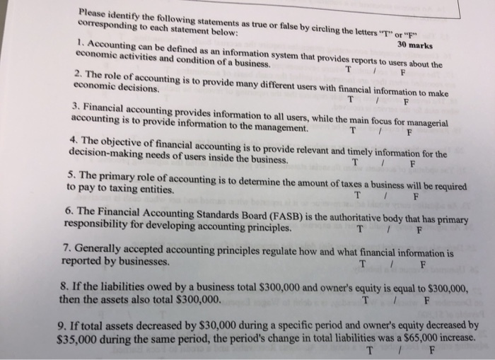 Which Of The Following Statements Is True Of Accounting Data Solved Please identify the following statements as true or | Chegg.com
