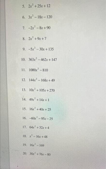 5x 2 2x 10 2 =( 3x 2 10x 8 2