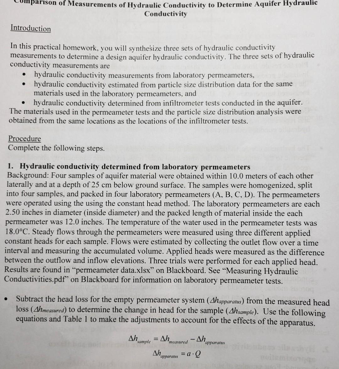 Comparison of Measurements of Hydraulic Conductivity