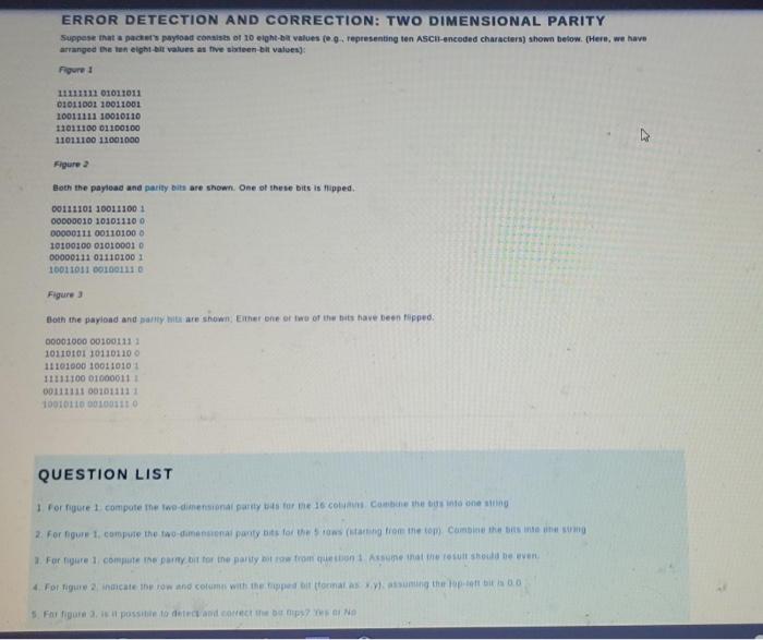 Solved ERROR DETECTION AND CORRECTION: TWO DIMENSIONAL | Chegg.com