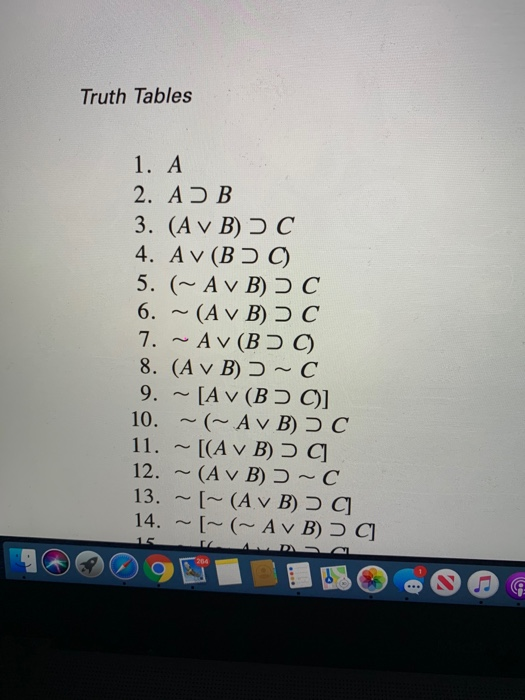 Solved Truth Tables 1. A 2. A) B 3. (A V B)) C 4. A V (B) C) | Chegg.com