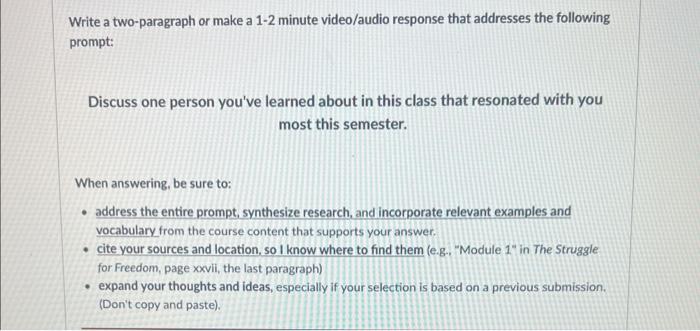 Write a two-paragraph or make a 1-2 minute | Chegg.com