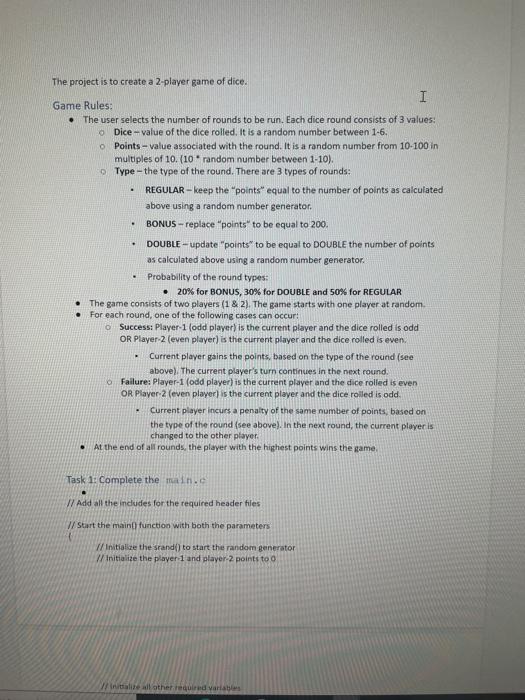 Solved . . . The project is to create a 2-player game of | Chegg.com