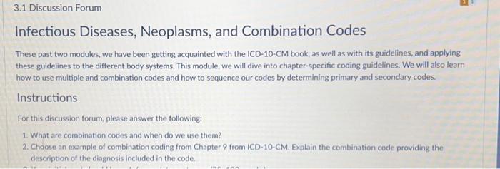 Solved Infectious Diseases, Neoplasms, and Combination Codes | Chegg.com
