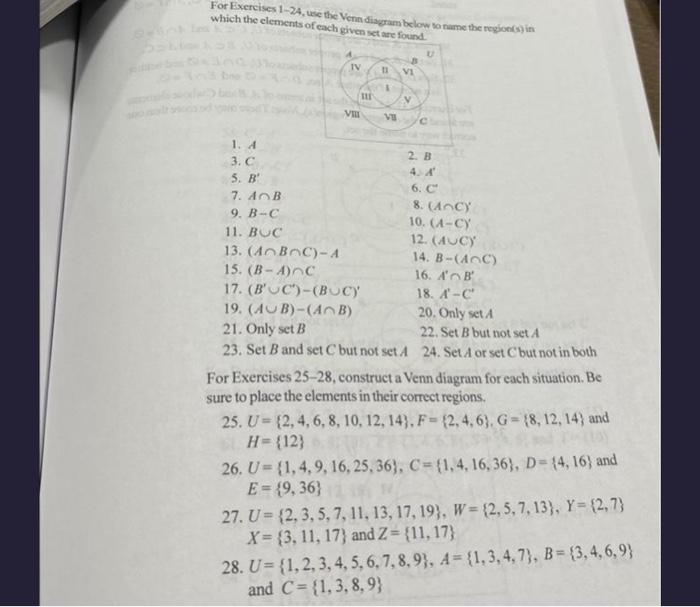 Solved For Exereises 1-24, Use The Venn Diagram Below So | Chegg.com