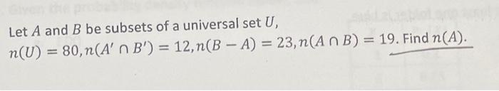 Solved Let A And B Be Subsets Of A Universal Set U, | Chegg.com