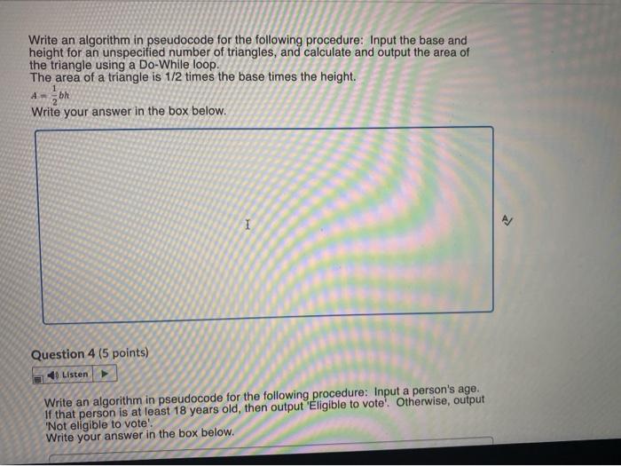 Solved Question 1 (5 points) Listen Write an algorithm in | Chegg.com