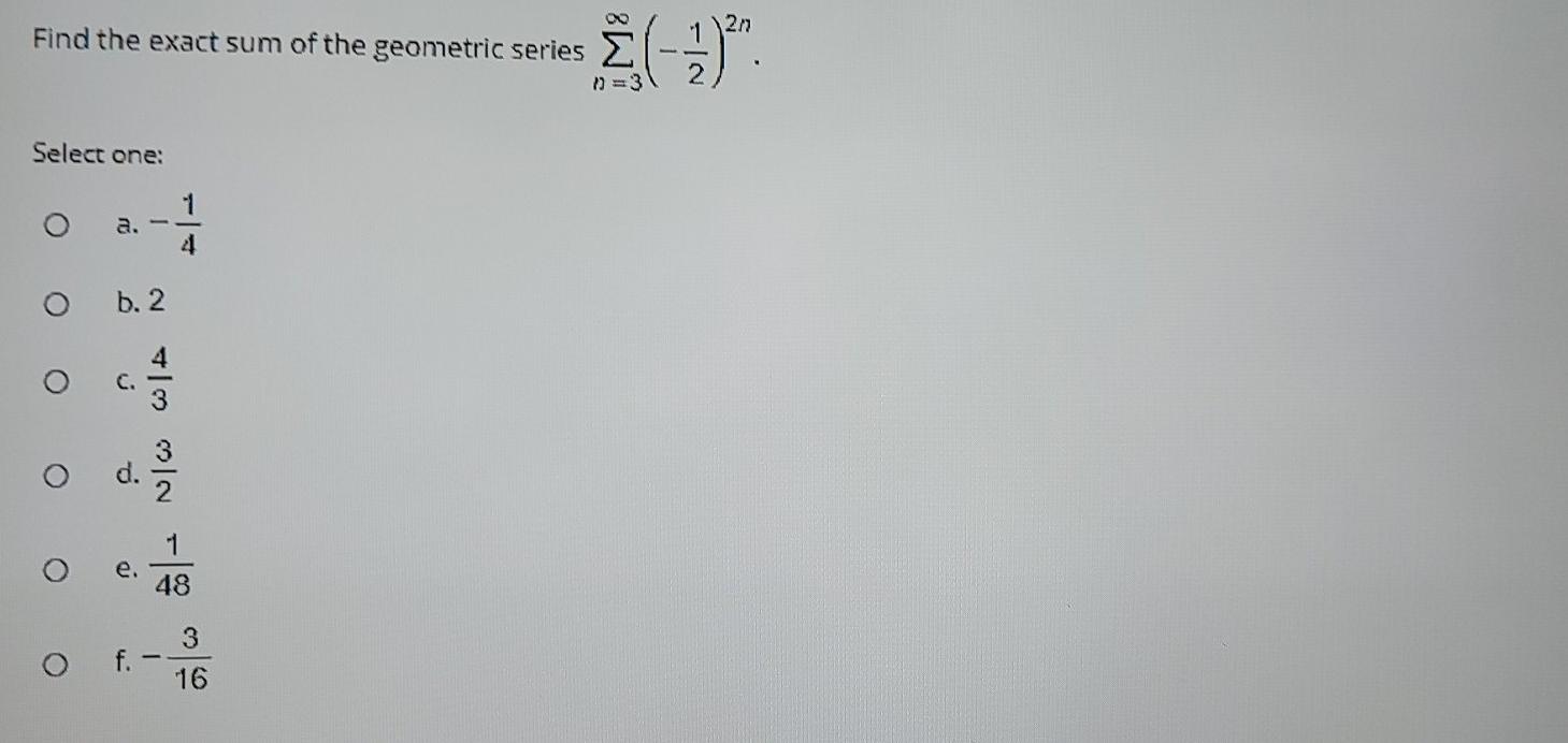Solved Find the exact sum of the geometric series 2 1 2). 1) | Chegg.com