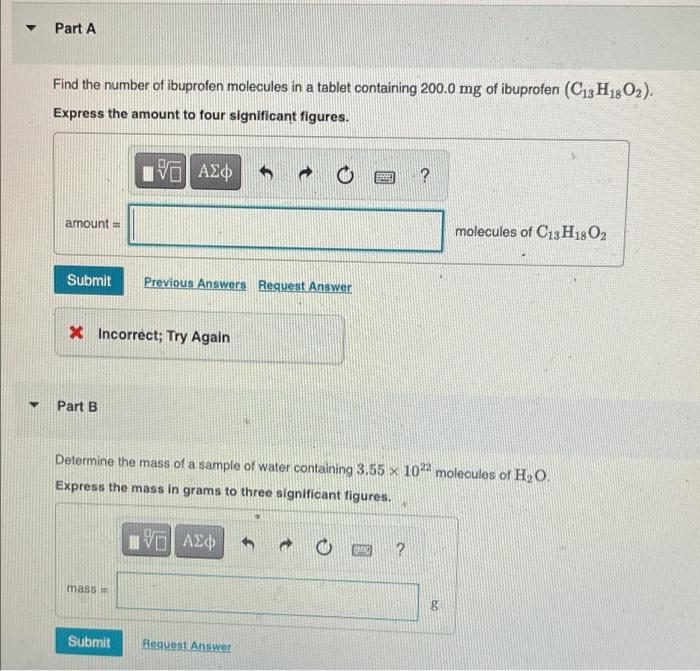 Solved Part A Find the number of ibuprofen molecules in a