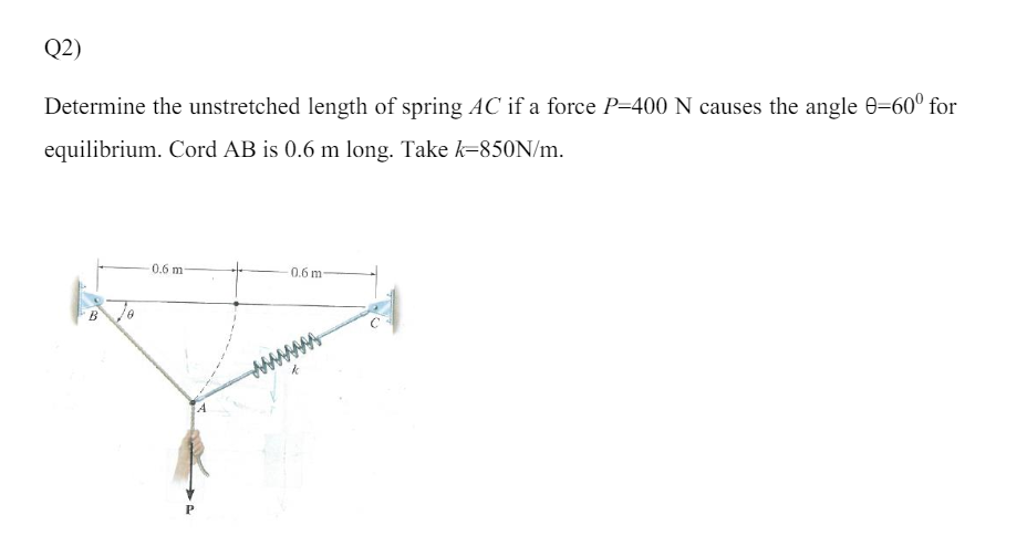 Determine The Unstretched Length Of Spring Ac Solved Q2)Determine the unstretched length of spring AC ﻿if | Chegg.com