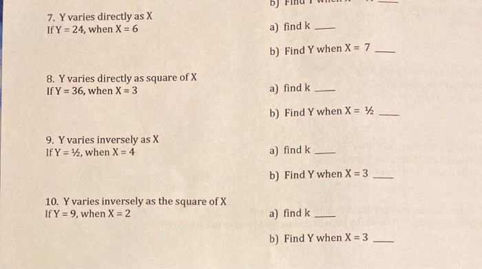 Solved 7 Y Varies Directly As X If Y 24 When X 6 A 6286