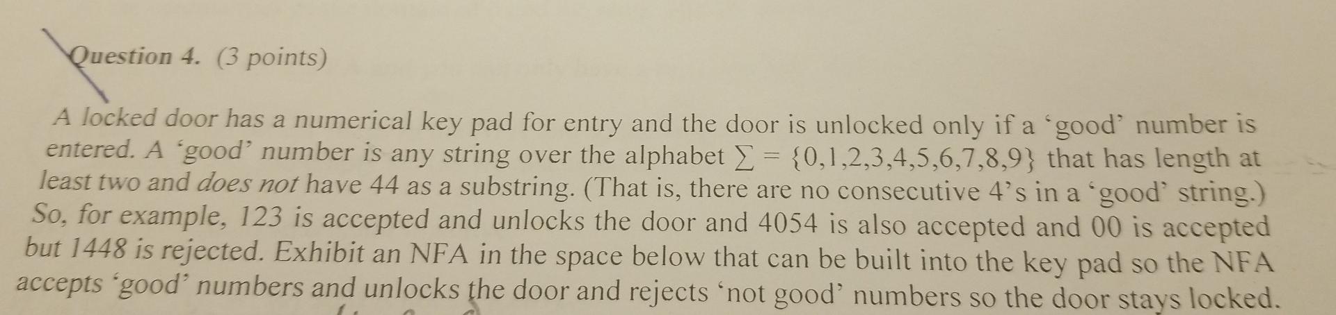 Solved Question 4. (3 points) A locked door has a numerical | Chegg.com