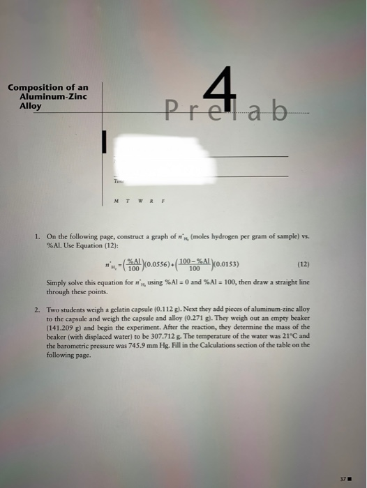 Composition of an AluminumZinc Alloy 4. Prelab M T W