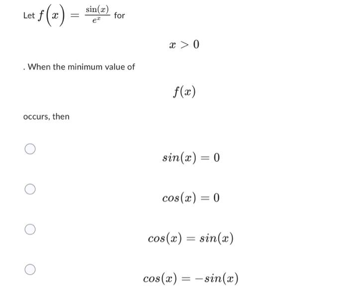 the minimum value of fx sin x cos x is