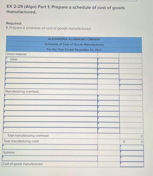 Solved Alexandria Aluminum Company, a manufacturer of