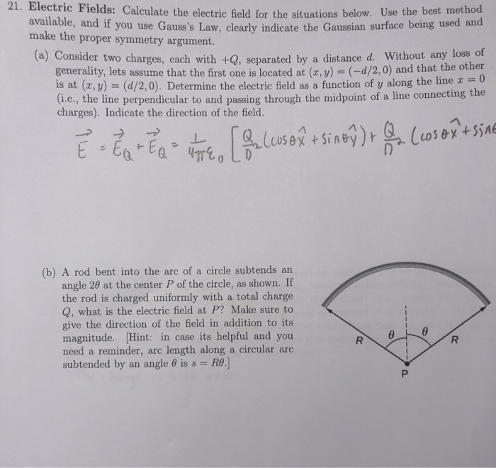 Solved 21. Electric Fields: Calculate The Electric Field For | Chegg.com