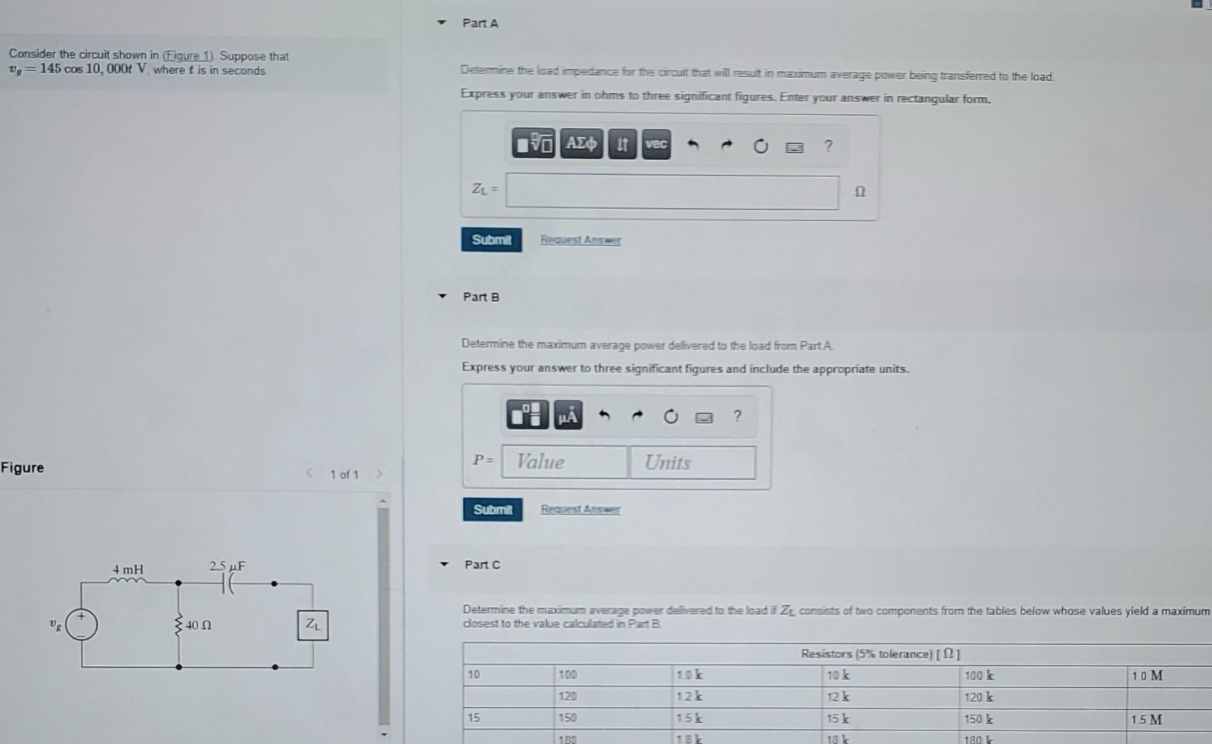 Solved Part A Consider The Circuit Shown In Figure 1) | Chegg.com