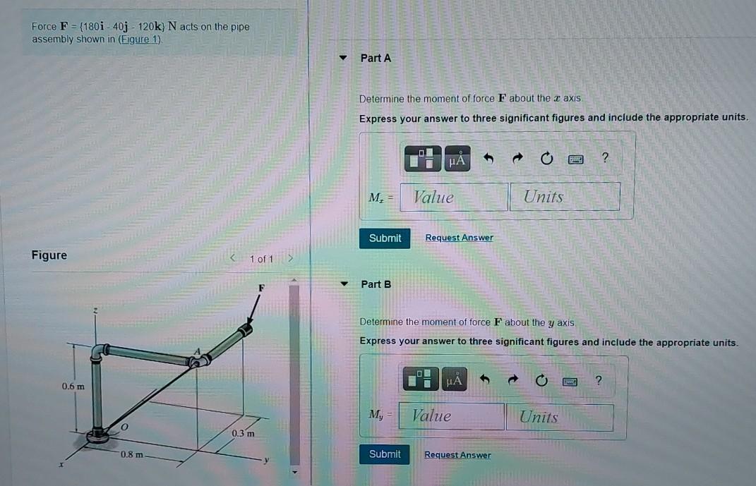 Solved Force F = {180i - 40j - 120k) N acts on the pipe