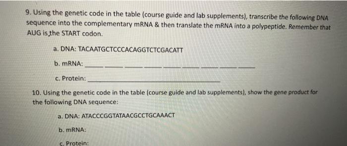 Solved 9. Using the genetic code in the table (course guide | Chegg.com