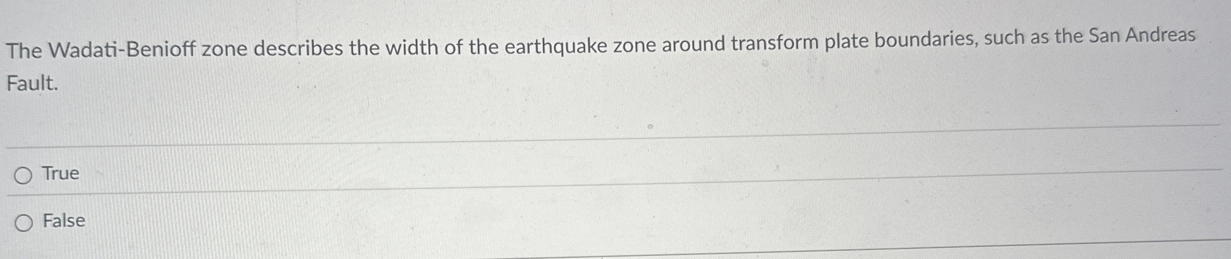 Solved The WadatiBenioff zone describes the width of the