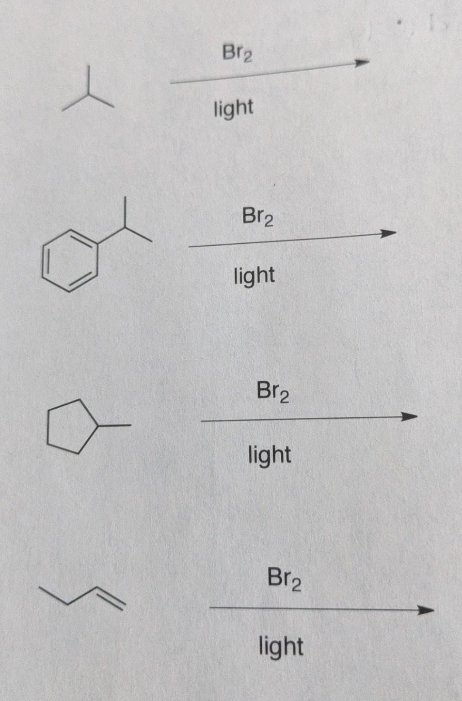 Solved 2. Predict the products: Cl2 light Cl2 light Br2 I | Chegg.com