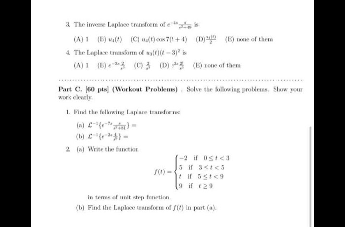 Solved 3 The Inverse Laplace Transform Of E X Is A 1 Chegg Com