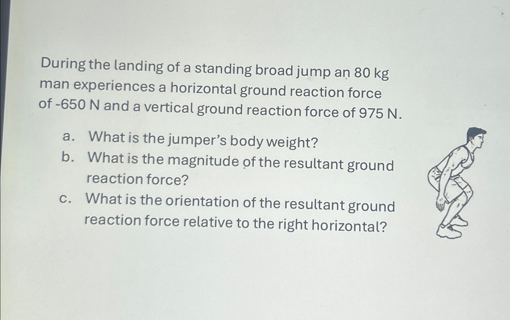 Solved During the landing of a standing broad jump an 80kg | Chegg.com