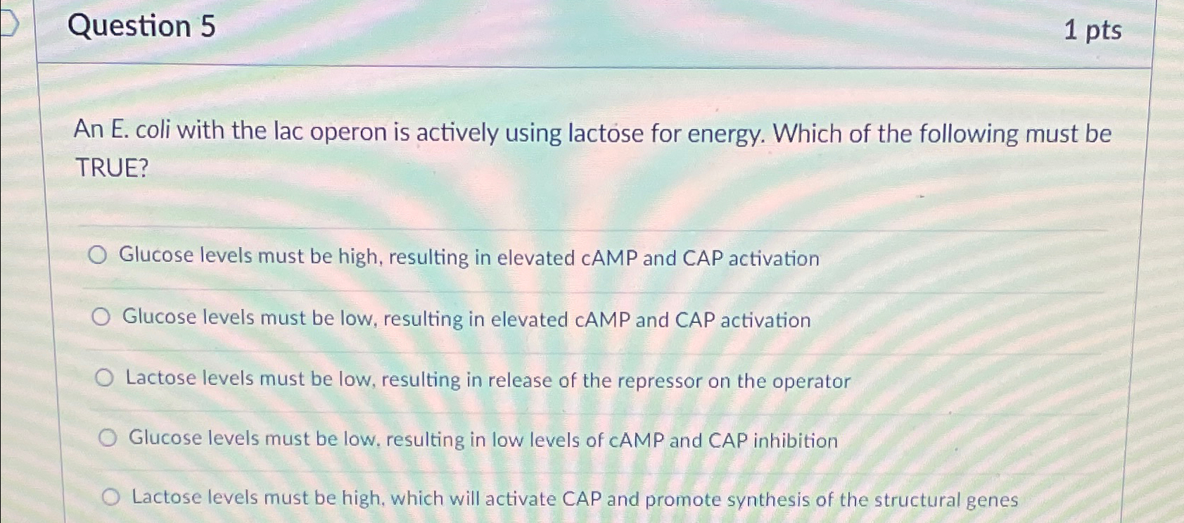 Solved Question 51ptsAn E. ﻿coli with the lac operon is | Chegg.com