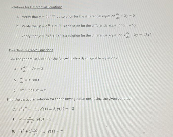 Solved Solutions for Differential Equations dy 1. Verify | Chegg.com