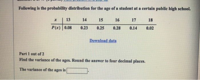 Solved Following Is The Probability Distribution For The Chegg Com