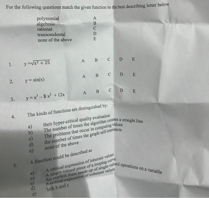 Solved For The Following Questions Match The Given Function | Chegg.com