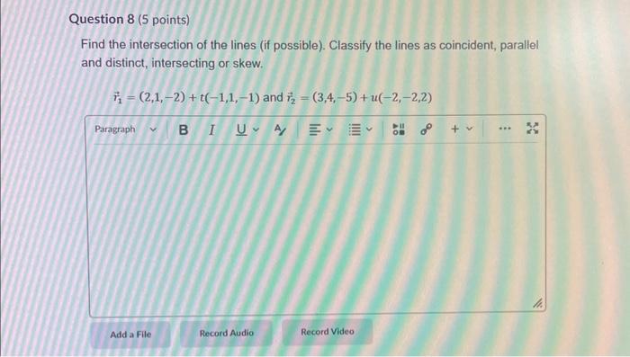 Solved Find the intersection of the lines (if possible). | Chegg.com