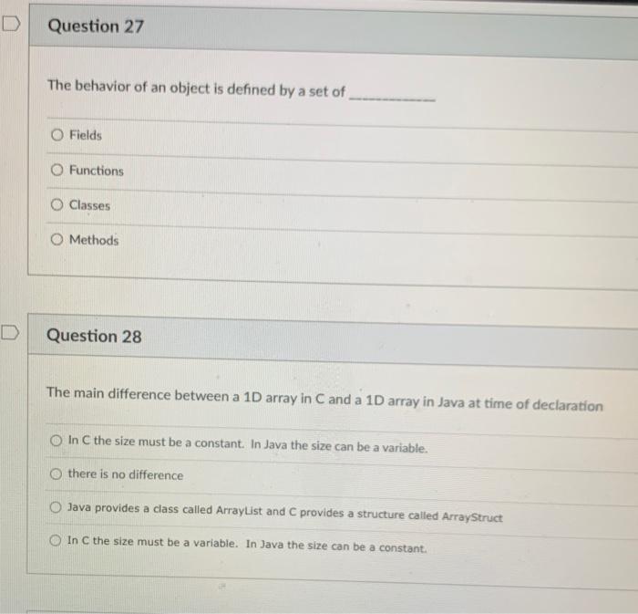 Solved D Question 27 The behavior of an object is defined by | Chegg.com