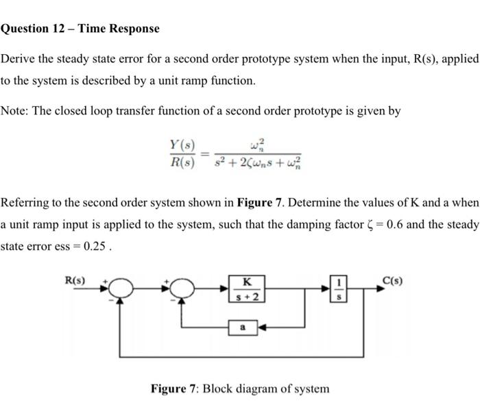 Solved Question 12 - Time Response Derive the steady state | Chegg.com