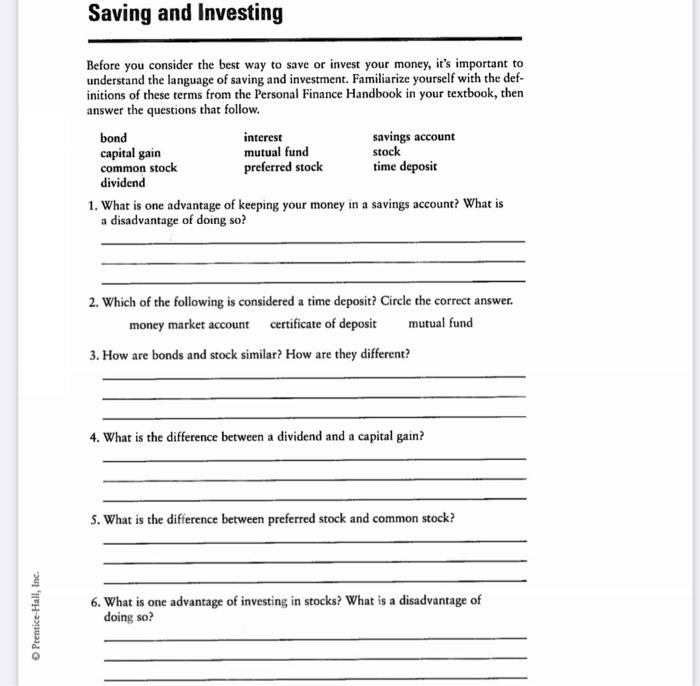 Solved Saving and Investing Before you consider the best way | Chegg.com