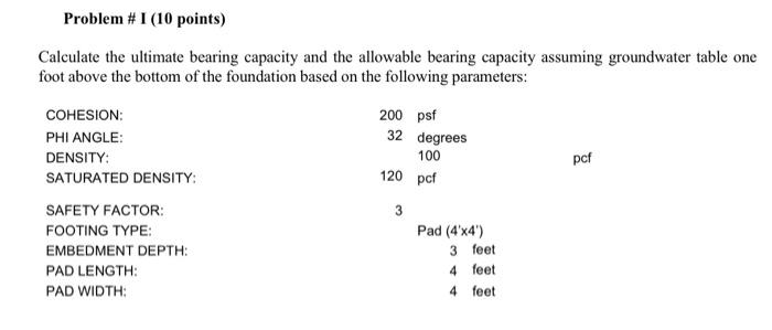 Solved Calculate The Ultimate Bearing Capacity And The | Chegg.com