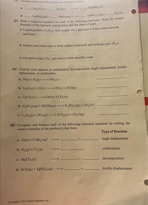 Solved c. d. Q3 Write a balanced equation for each of the | Chegg.com