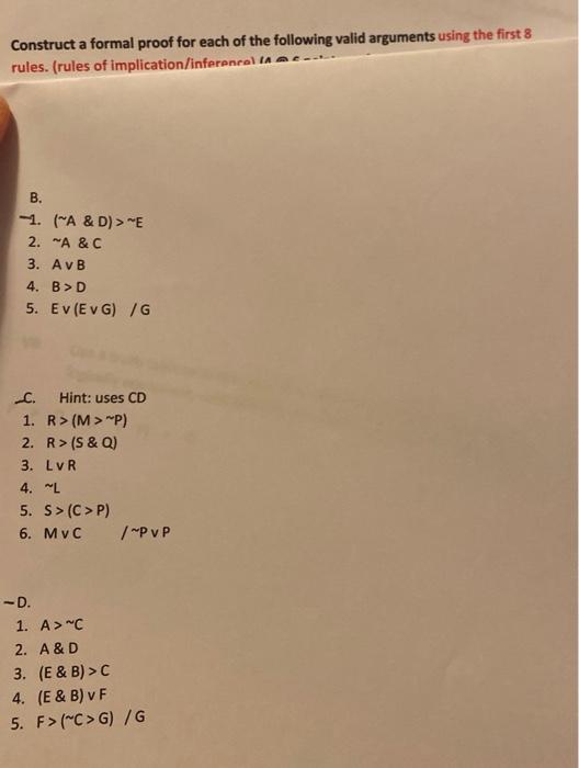 Solved Construct a formal proof for each of the following | Chegg.com