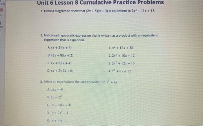 unit 4 lesson 6 cumulative practice problems