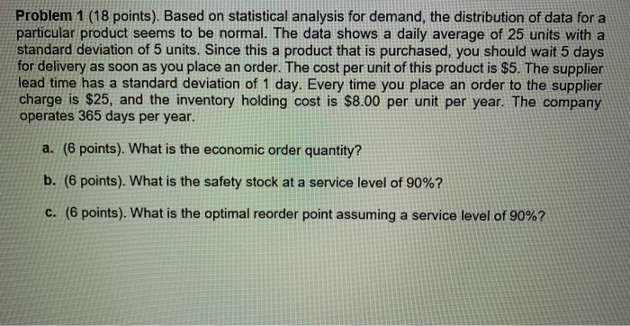 Solved Problem 1 (18 points). Based on statistical analysis | Chegg.com