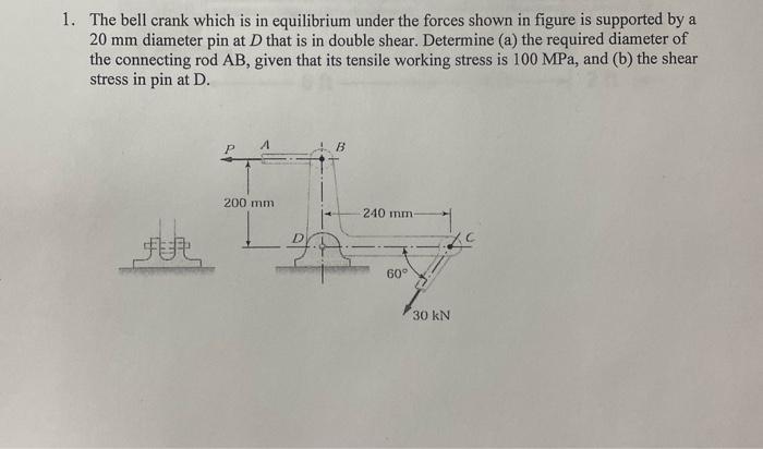 Solved 1. The Bell Crank Which Is In Equilibrium Under The | Chegg.com