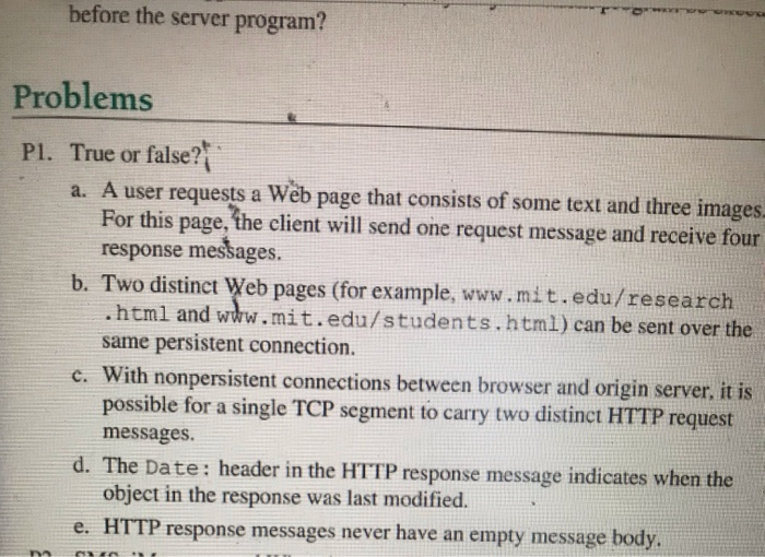 Solved before the server program? Problems Pl. True or | Chegg.com
