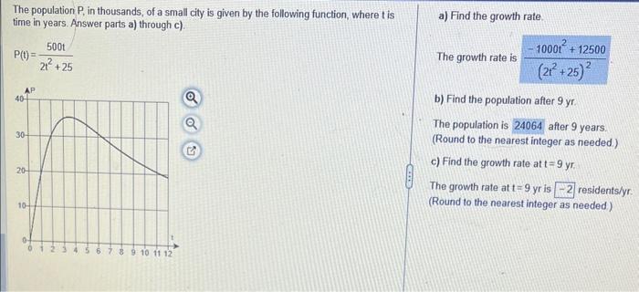 Solved The population P, in thousands, of a small city is | Chegg.com