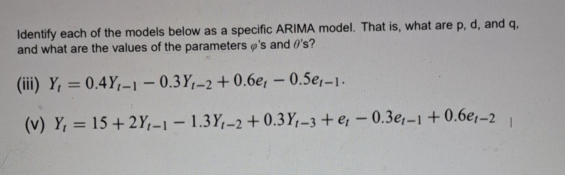 Solved Identify each of the models below as a specific ARIMA | Chegg.com